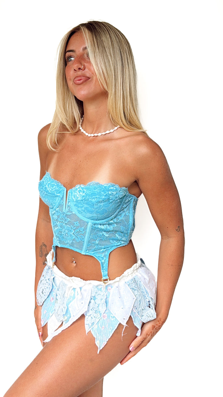 VTG BLUE PIXIE CORSET TOP AND SKIRT SET / XS
