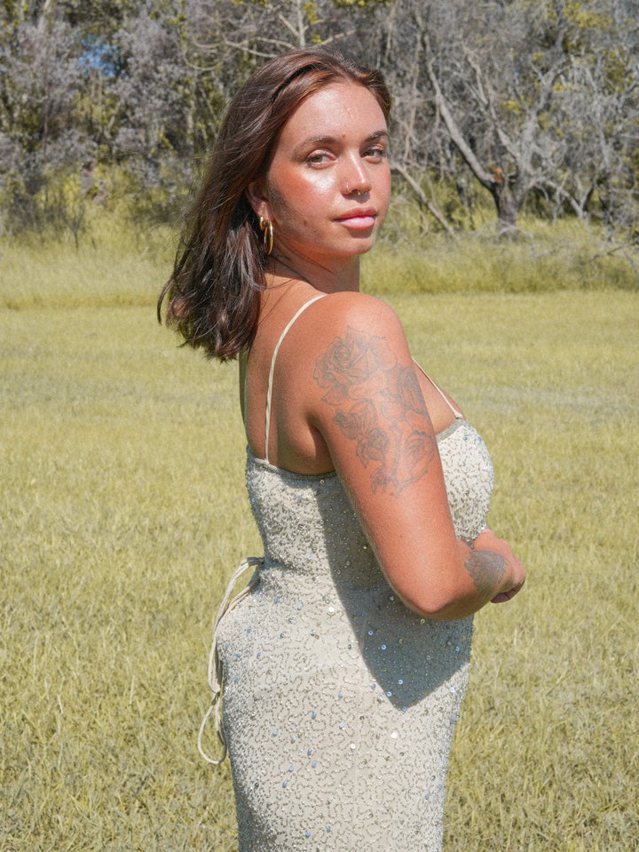 VTG ALETHEA VINTAGE BEADED AND SEQUIN MAXI GOWN / - VINTAGE