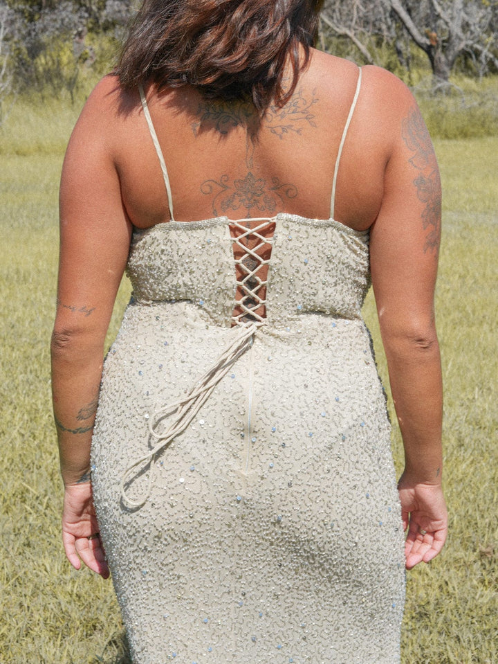 VTG ALETHEA VINTAGE BEADED AND SEQUIN MAXI GOWN / - VINTAGE