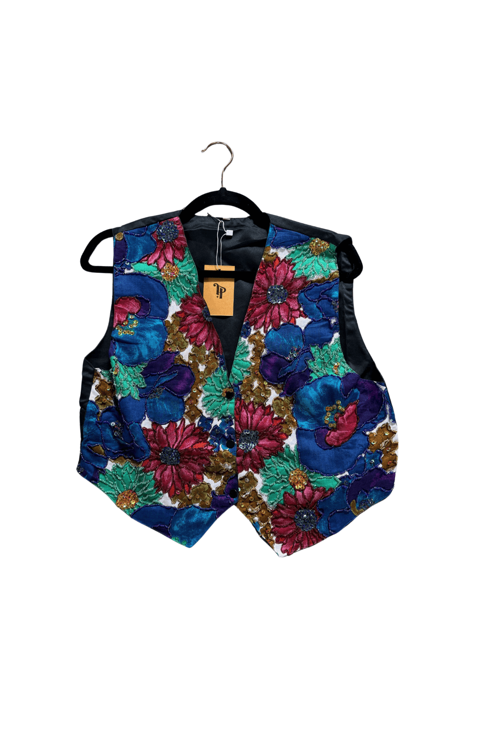 VTG BEADED FLOWER FESTIVAL VEST / M-L - VINTAGE