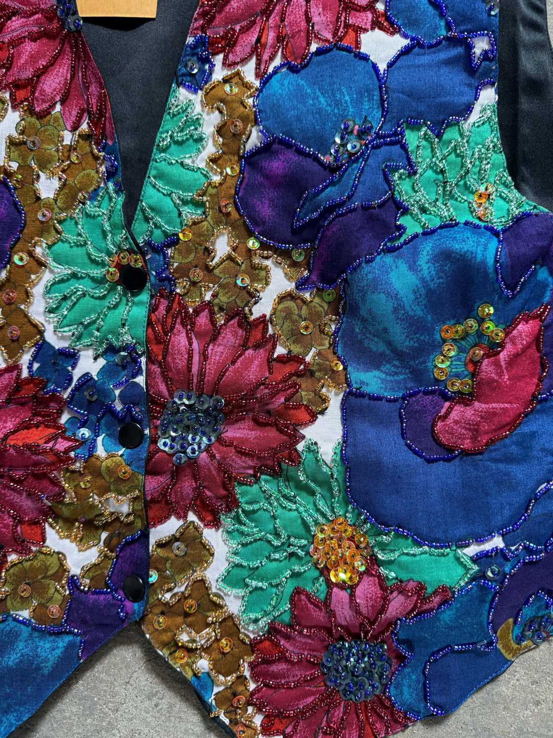 VTG BEADED FLOWER FESTIVAL VEST / M-L - VINTAGE