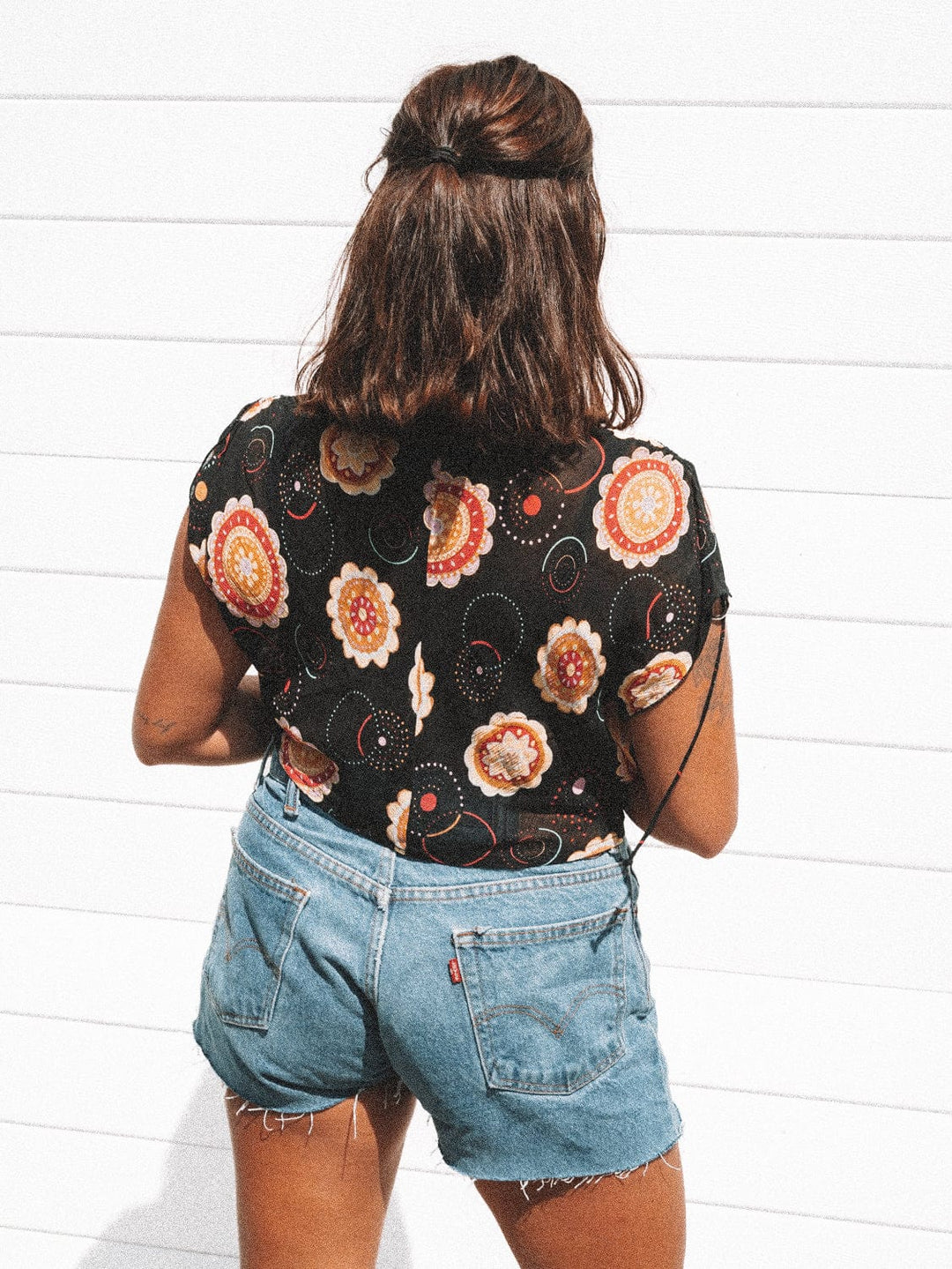 VTG FLOWER POWER COWL NECK CROP / M-L - RE-WORKED