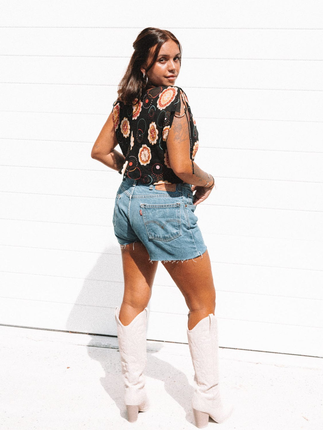 VTG FLOWER POWER COWL NECK CROP / M-L - RE-WORKED