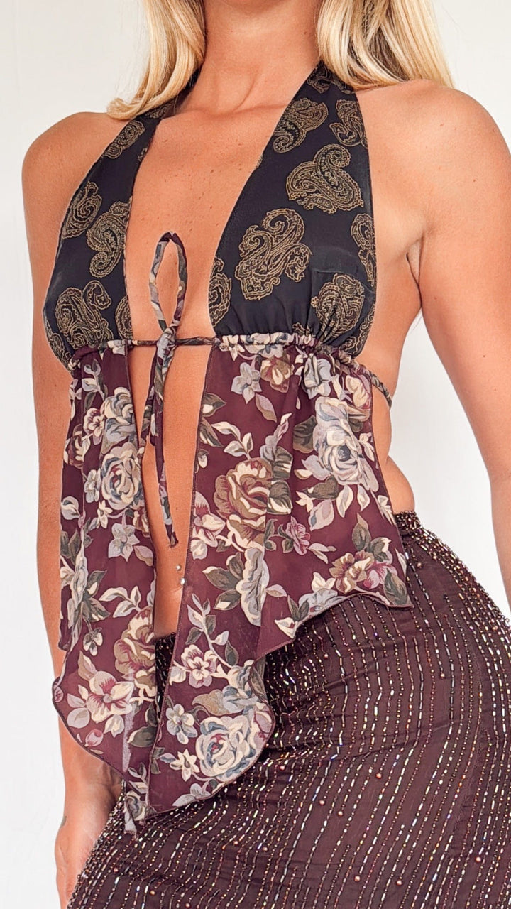 VTG KAIA PIXIE BACKLESS HALTER TOP / XS-S - HER PONY VINTAGE