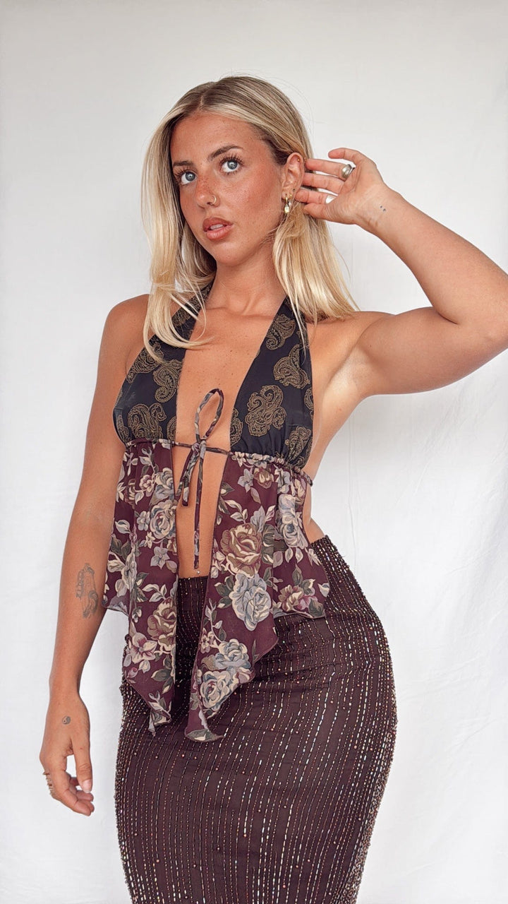 VTG KAIA PIXIE BACKLESS HALTER TOP / XS-S - HER PONY VINTAGE