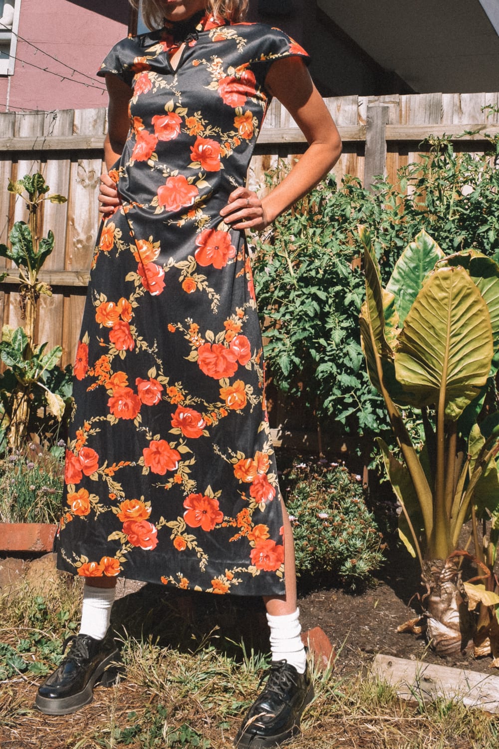 *VTG NAIA RED FLOWER HIGH NECK DRESS / - HER PONY VINTAGE