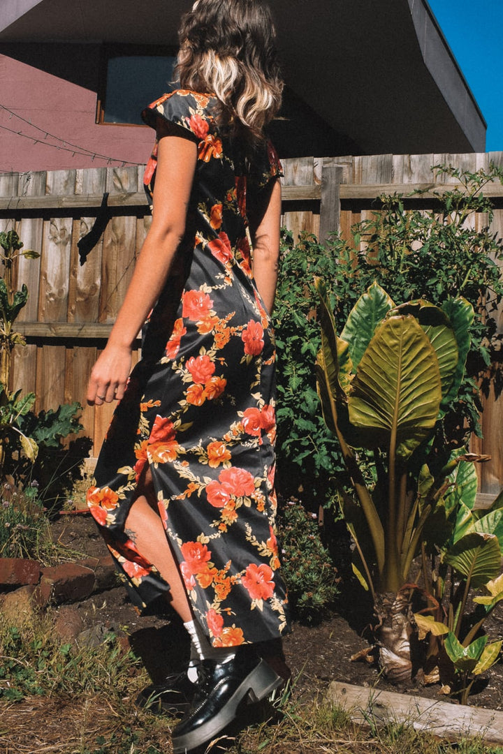 *VTG NAIA RED FLOWER HIGH NECK DRESS / - HER PONY VINTAGE