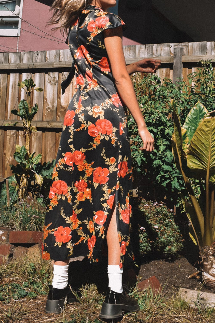 *VTG NAIA RED FLOWER HIGH NECK DRESS / - HER PONY VINTAGE