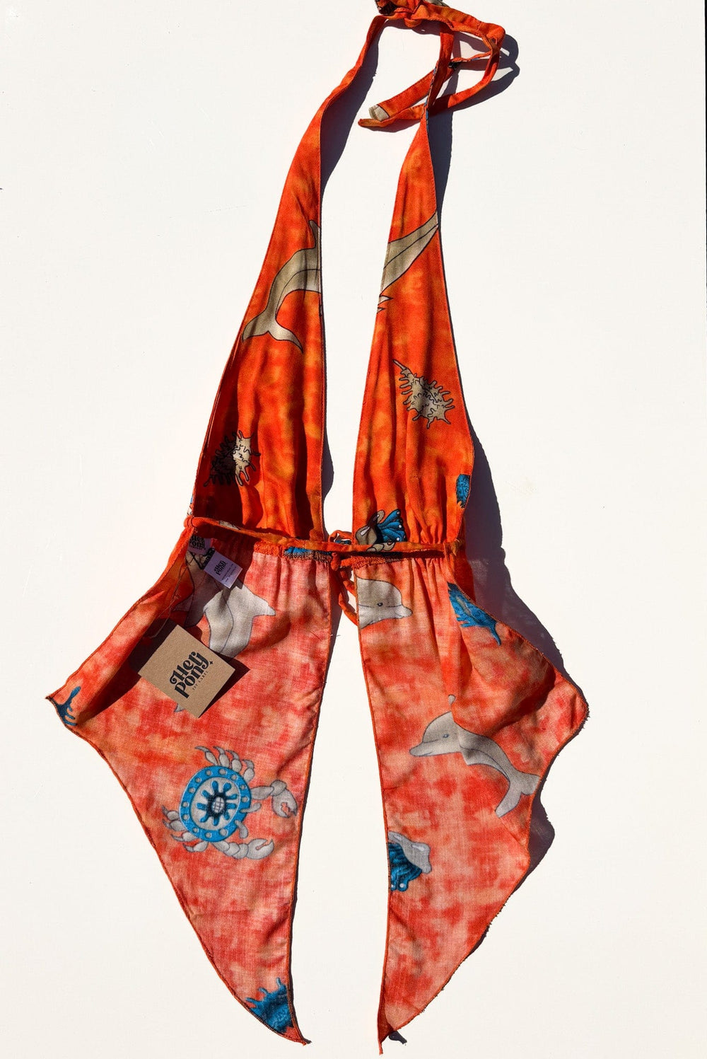 VTG ORANGE DOLPHIN BACKLESS HALTER TOP / XS-S - HER PONY VINTAGE