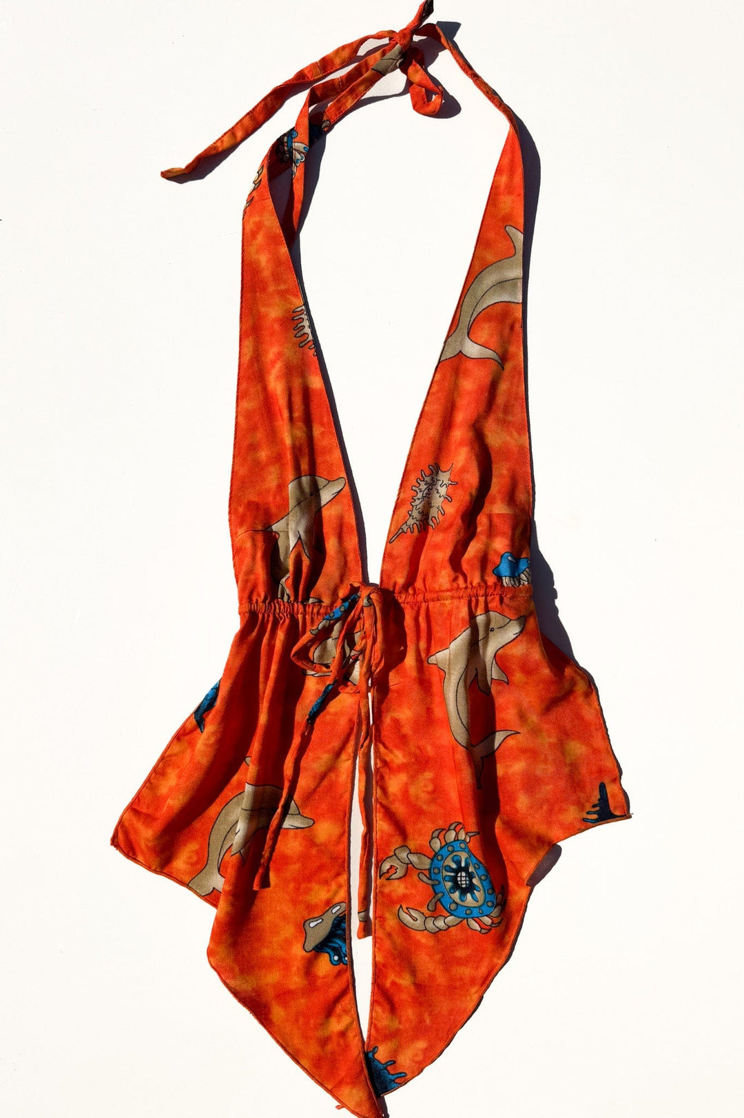 VTG ORANGE DOLPHIN BACKLESS HALTER TOP / XS-S - HER PONY VINTAGE