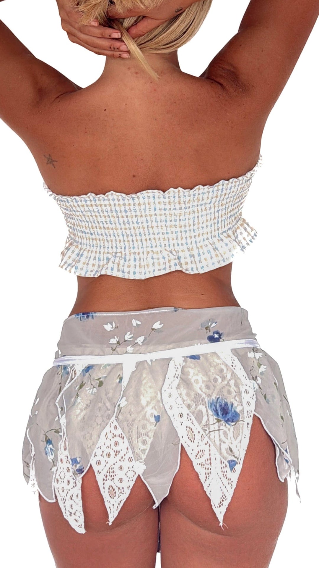 VTG RUCHED BANDEAU TOP - BLUE GINGHAM - HER PONY VINTAGE