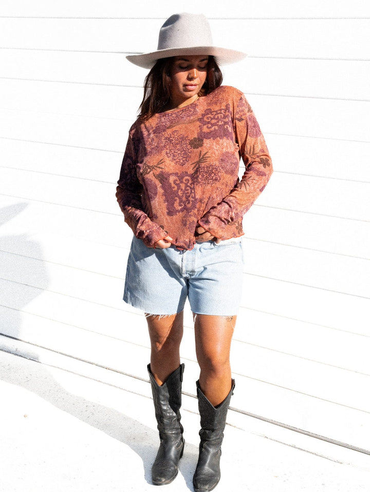 VTG TRIBAL STRETCHY LONG SLEEVE TOP / L - XL - VINTAGE