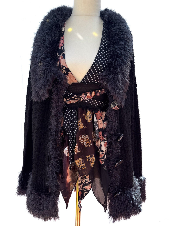 VTG Y2K BLACK SHAG KNIT CARDI / L-XL - HER PONY VINTAGE