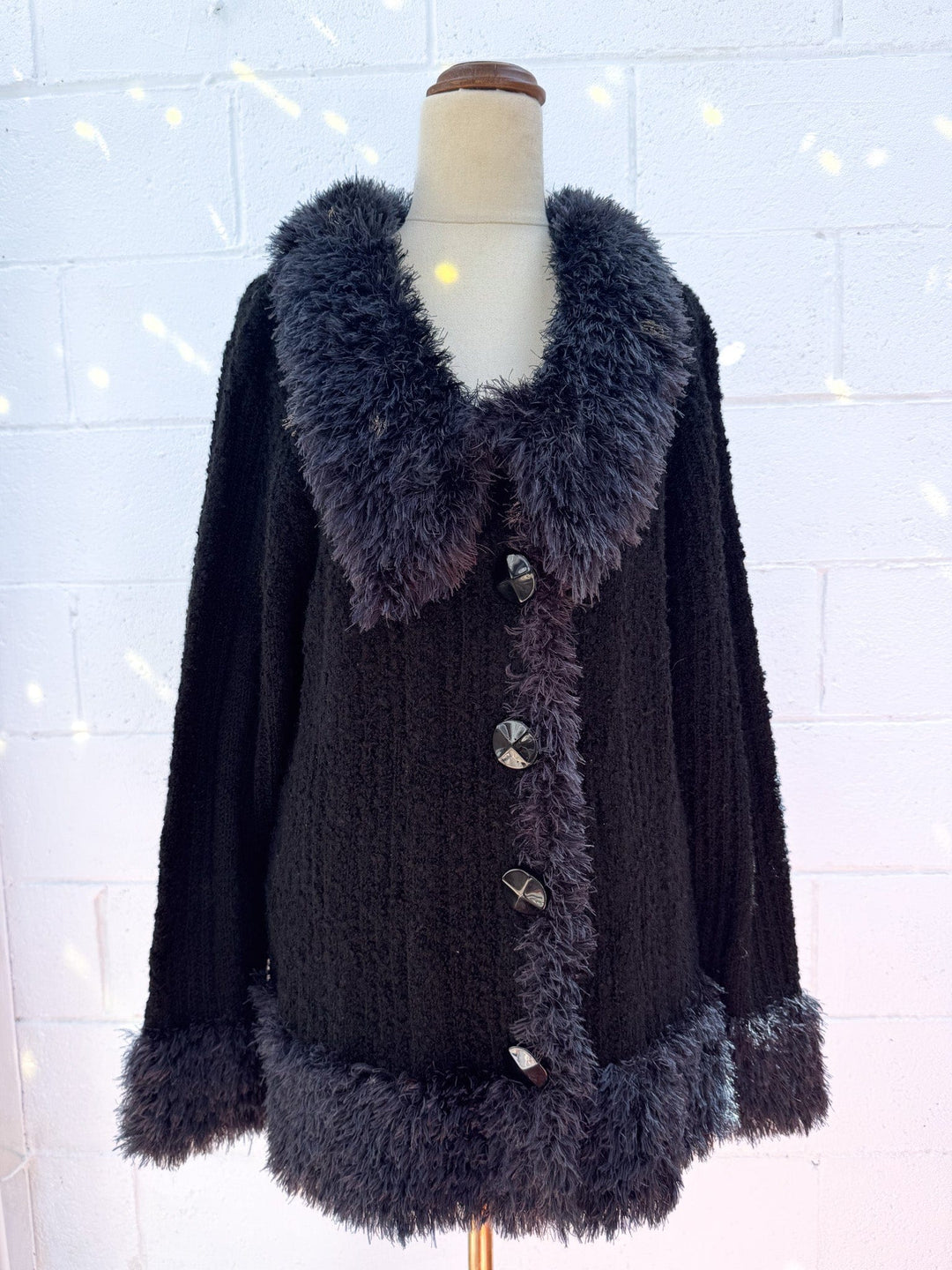 VTG Y2K BLACK SHAG KNIT CARDI / L-XL - HER PONY VINTAGE
