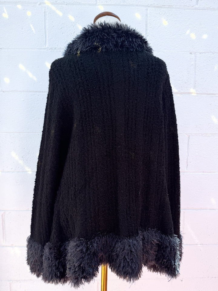 VTG Y2K BLACK SHAG KNIT CARDI / L-XL - HER PONY VINTAGE