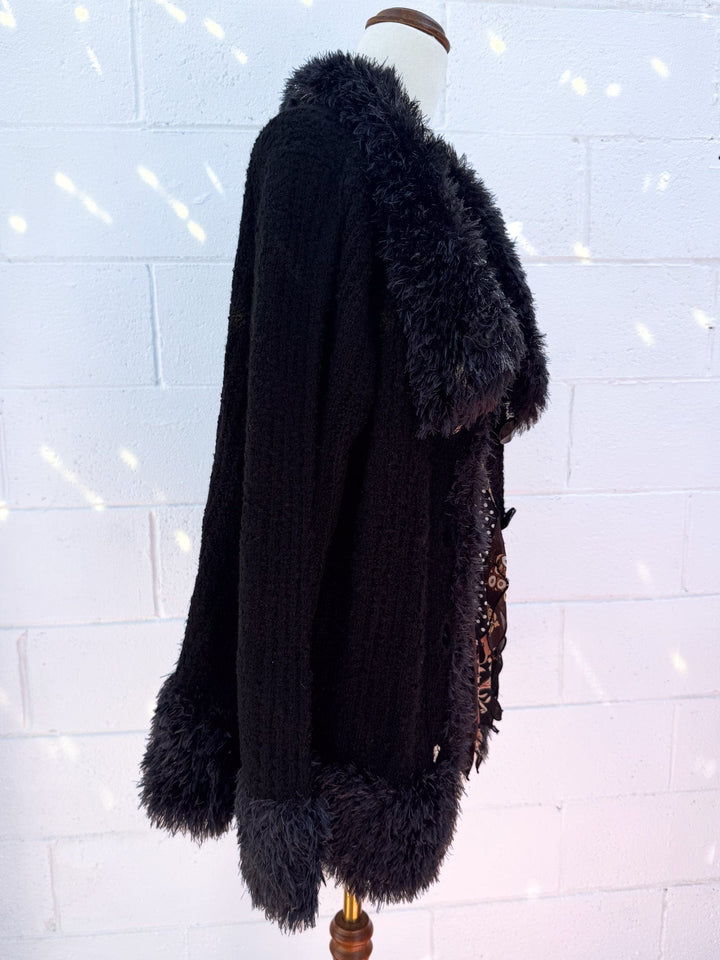 VTG Y2K BLACK SHAG KNIT CARDI / L-XL - HER PONY VINTAGE