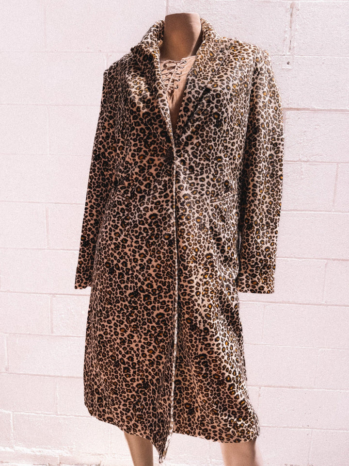 *VTG Y2K DEADSTOCK LEOPARD SOFT LONG LINE JACKET / COAT / L-XL - HER PONY VINTAGE