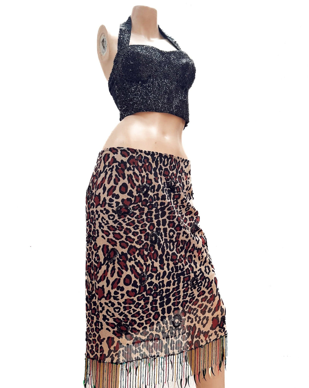 VTG Y2K EMBELLISHED MESH LEOPARD MIDI SKIRT / L - HER PONY VINTAGE