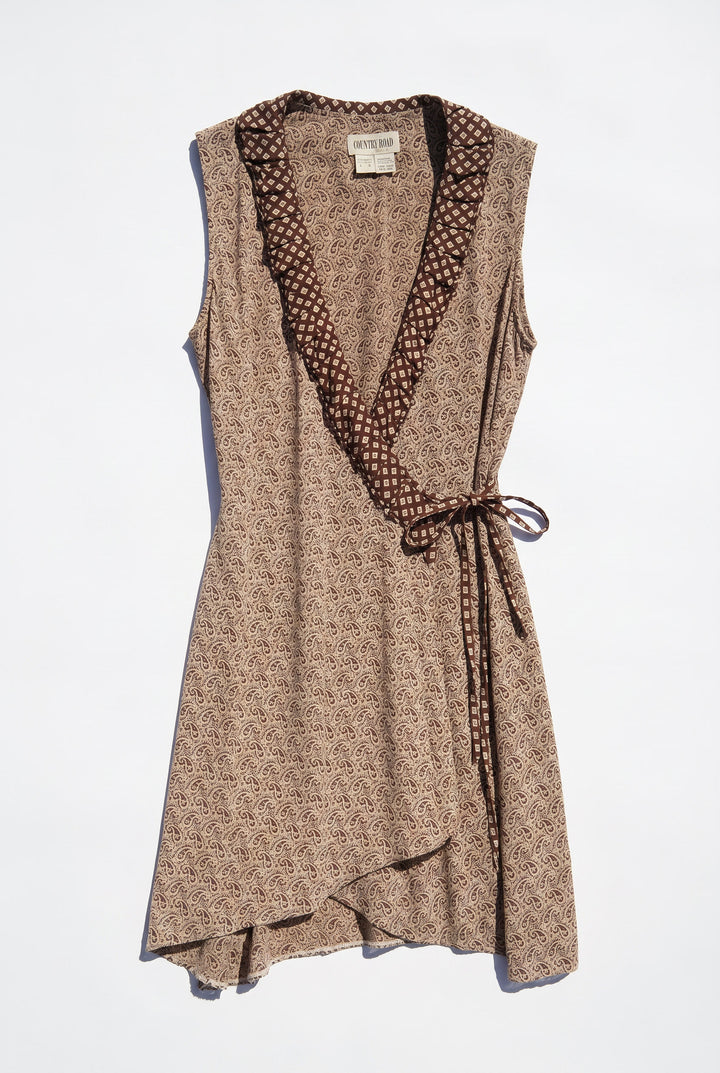 *VTG PATCHWORK WRAP DRESS / S-M