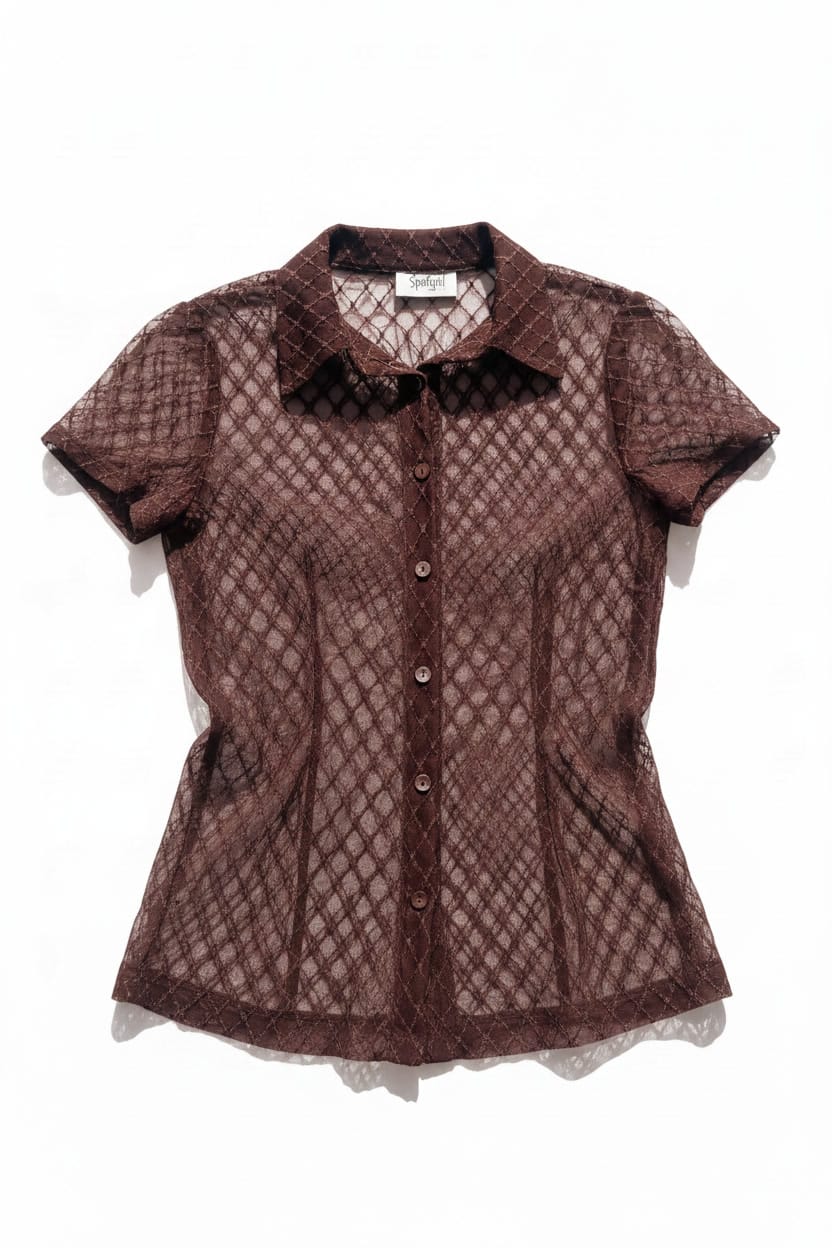 *Y2K SHEER LACE BUTTON UP SHIRT / XS-S - VINTAGE