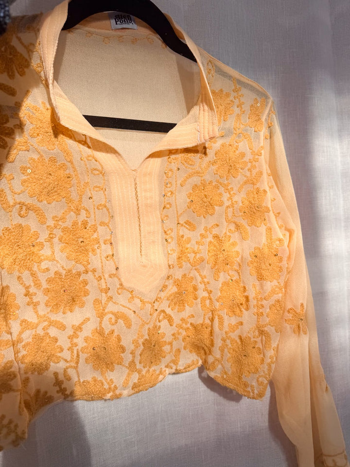 *YELLOW EMBROIDERED CROP / - VINTAGE