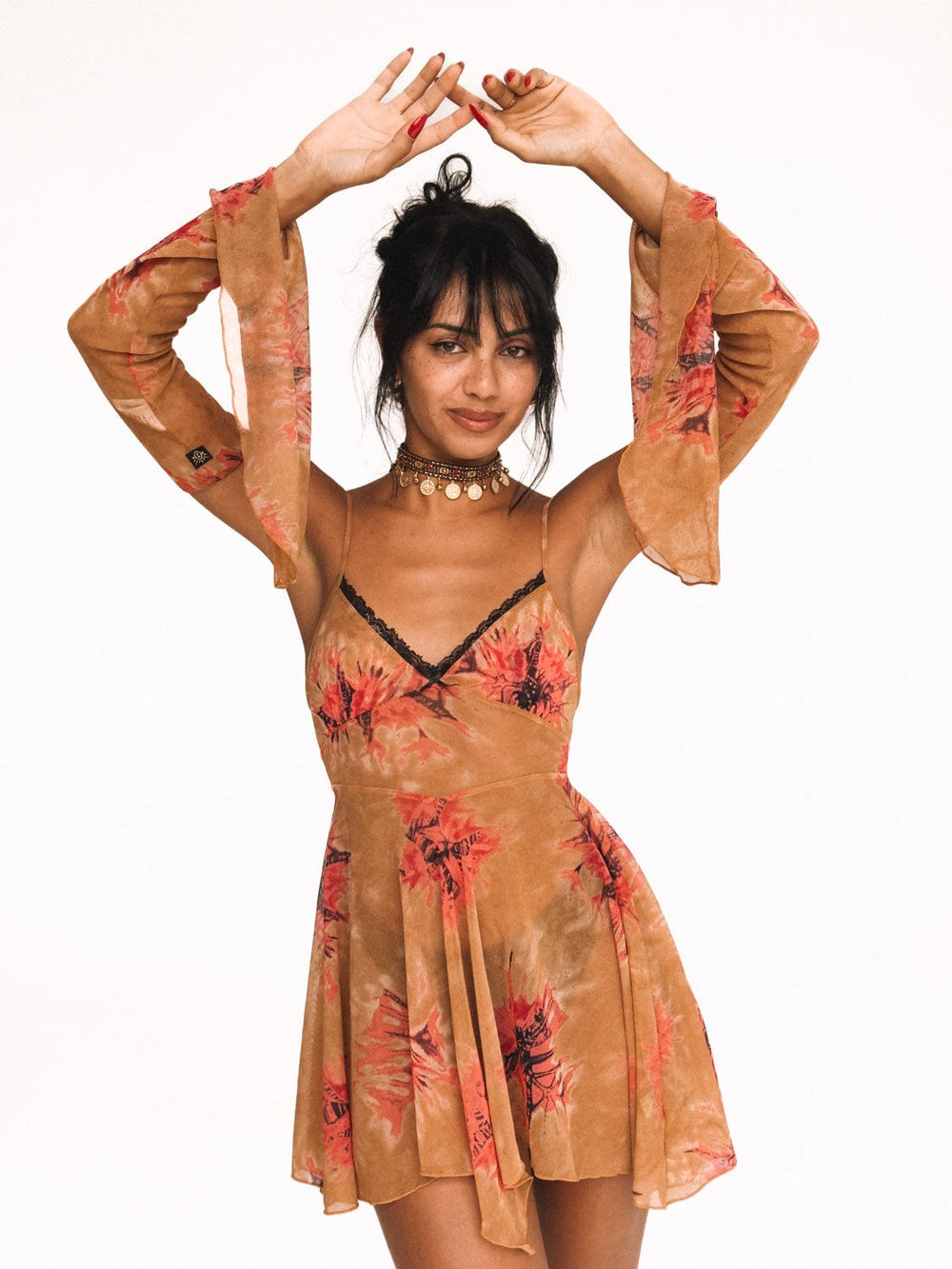PRE-SALE / PIXIE DREAM TIE-DYE DRESS & ARMWARMERS - TAN/RED - Her Pony