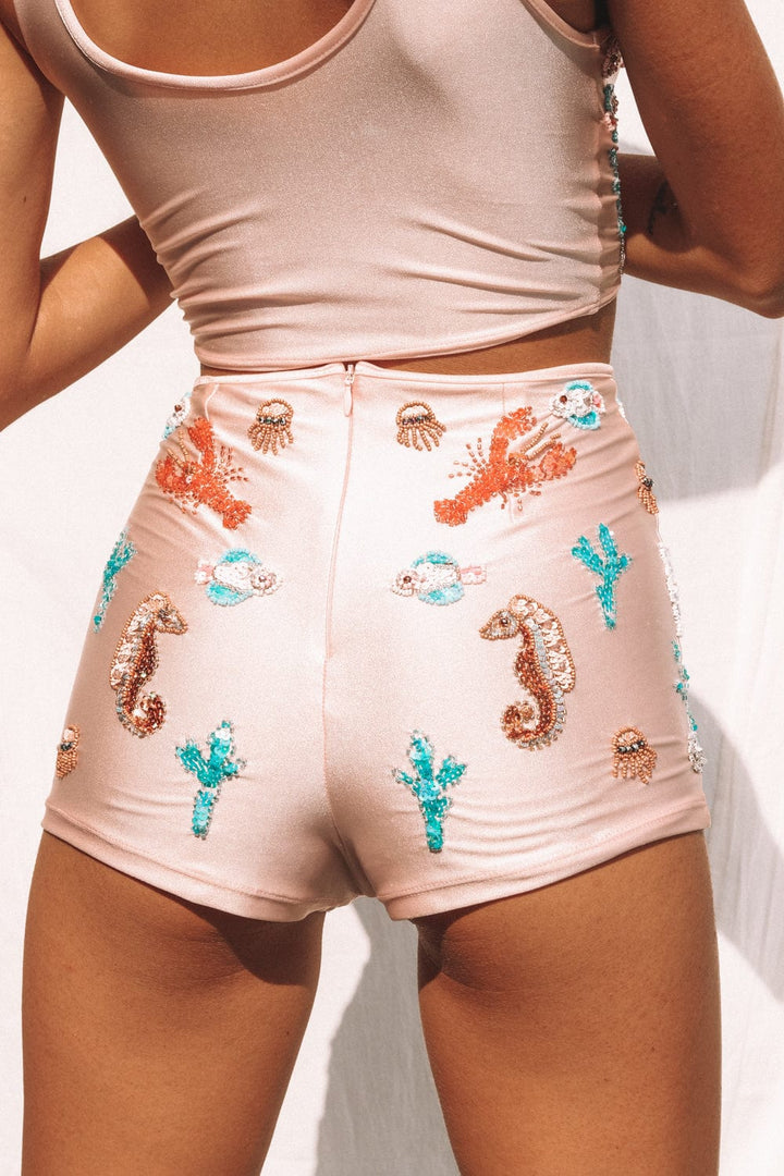 UNDER THE SEA BEADED HOT PANT SHORTS - PINK - Her Pony